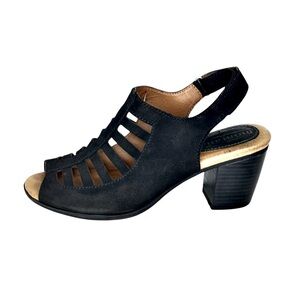 Montana Black Leather Open Toe Strappy Heels Sandals